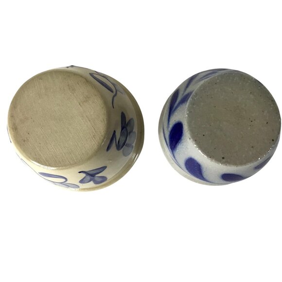Salt Glaze Stoneware Crocks Set of 2 Hand Painted Cobalt Blue Folk Art Pottery - Picture 5 of 10
